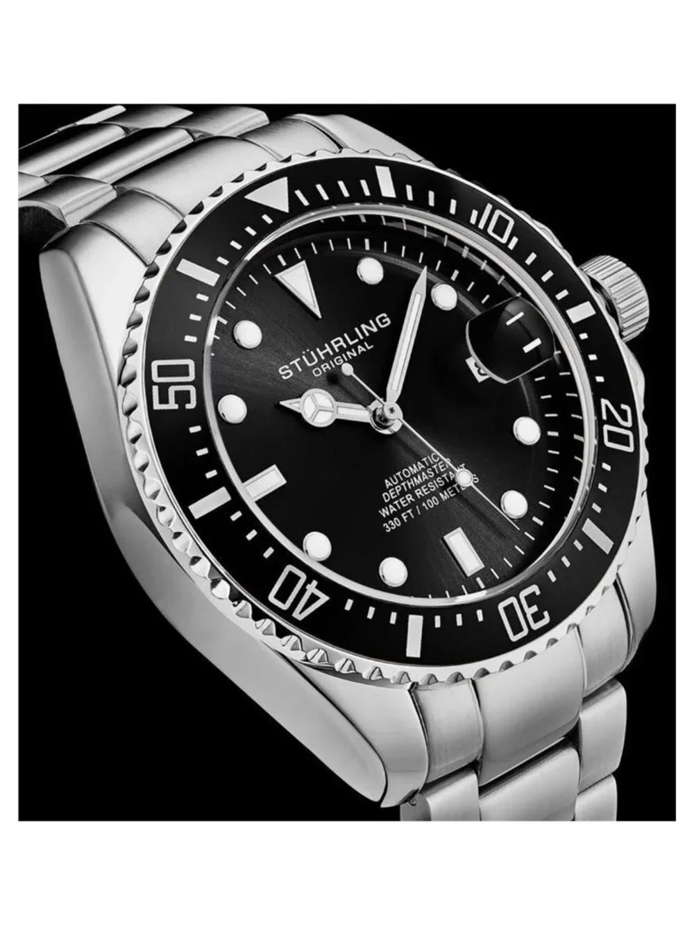 NWT Stuhrling Original Aquadiver Automatic Black Dial Men's Watch